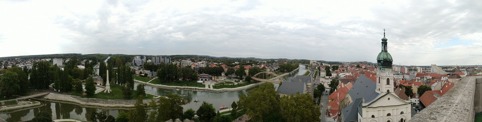 panorama of Győr including the river, the old town, and the newer development