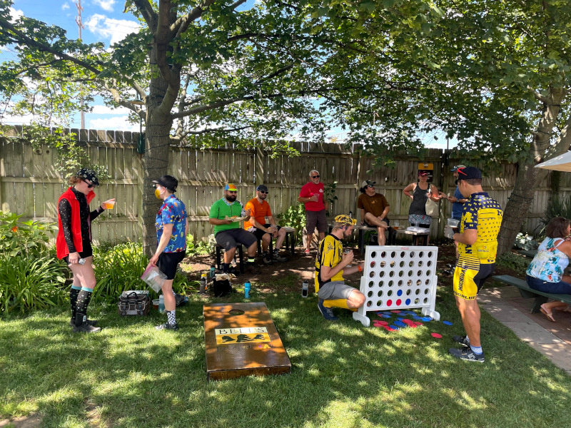 enjoying Bell's in the beer garden, with giant connect 4 and bag toss
